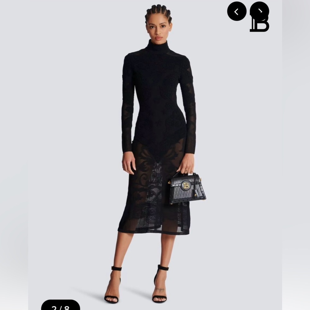 Balmain
Baroque Pattern Wool Sheer Midi-Dress